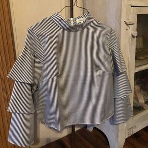 Love J blue white striped top, size med. like new.